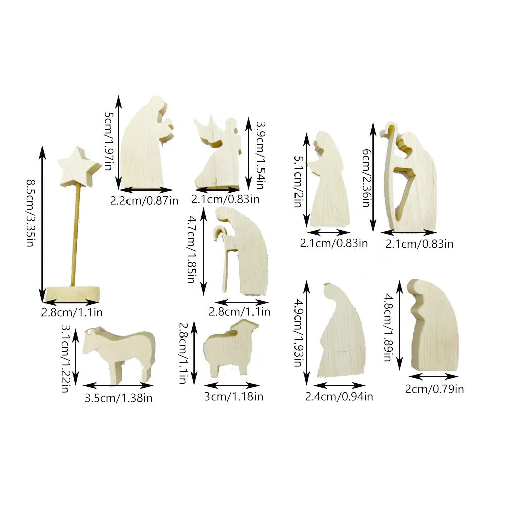 🎄 Crèche de Noël en Bois – Décoration Moderne de la Nativité ✨ Lot de 11 Figurines Naturelles 🪵 - MonBerger