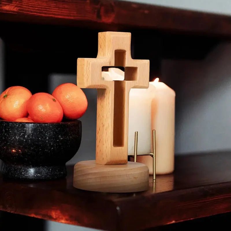 🪵 Croix Chrétienne sur Pied – Décoration Religieuse & Symbole de Foi et Sérénité 🙏 - MonBerger