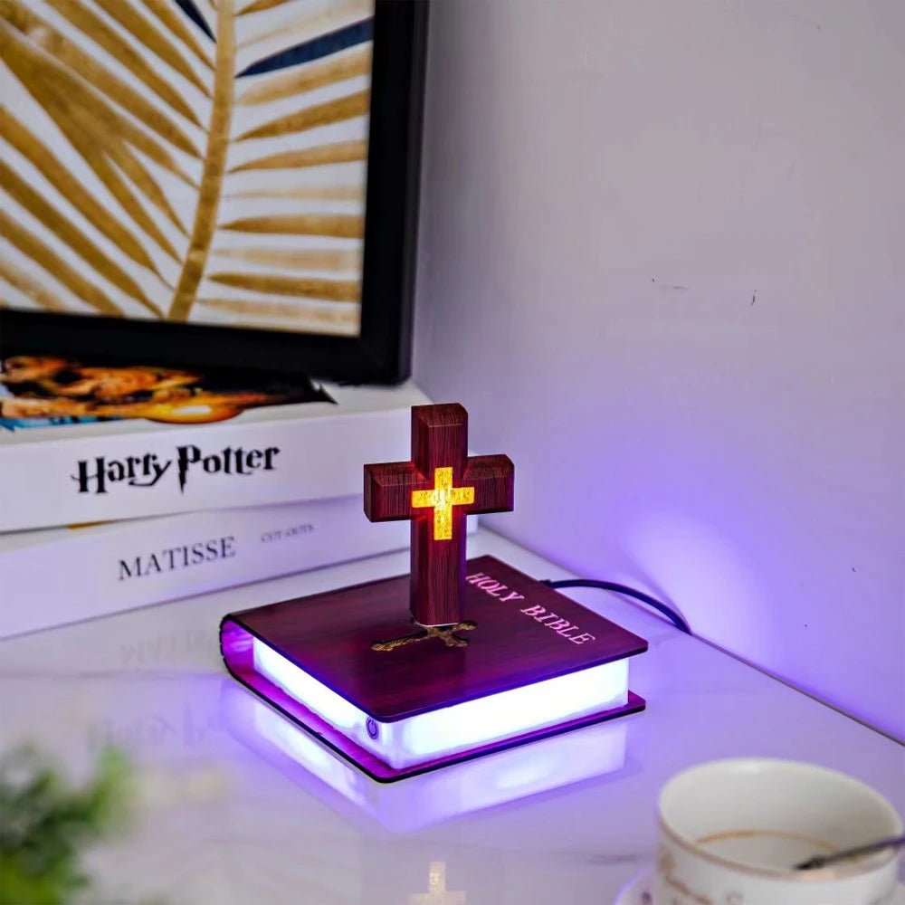 ✝️ Lampe Croix Chrétienne Flottante LED – Bureau & Déco Spirituelle 🌟 Rotation 360° - MonBerger