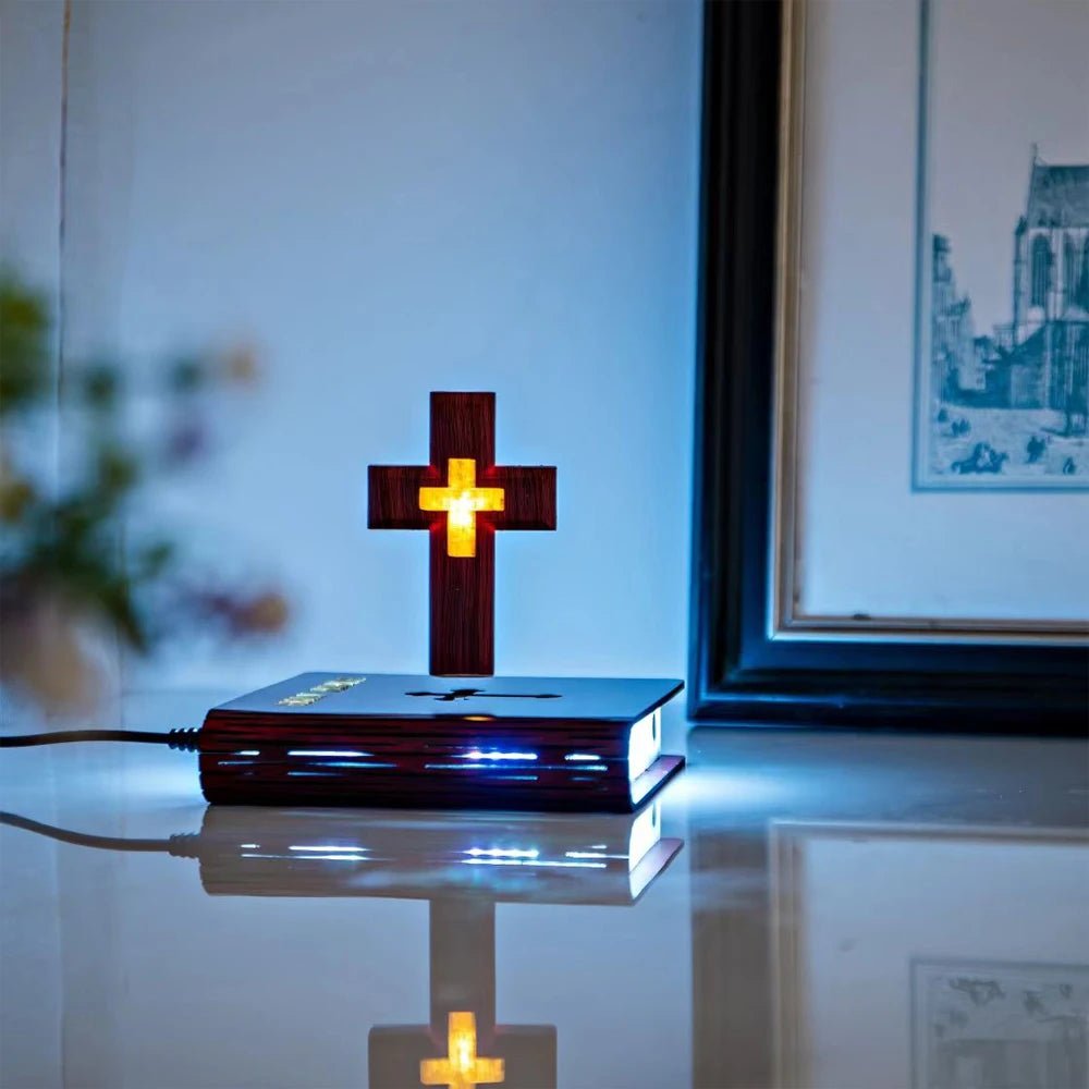 ✝️ Lampe Croix Chrétienne Flottante LED – Bureau & Déco Spirituelle 🌟 Rotation 360° - MonBerger